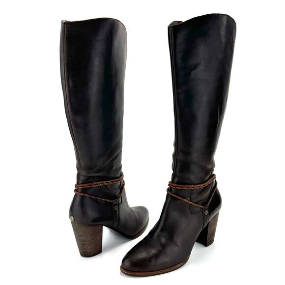 Ugg Brown Tall/Knee High Boot Size 10 Leather Block High Heel Almond Toe Bootie - Picture 14 of 14